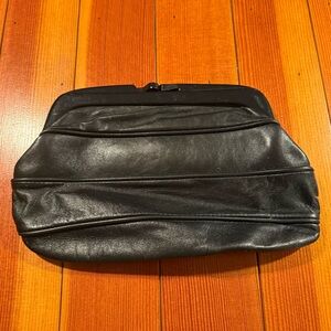 Vintage 80s Fayva Black Leather Clutch